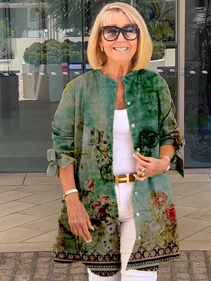 Florabel - Giacca in Cotone Stampato con Maniche a Fiocco