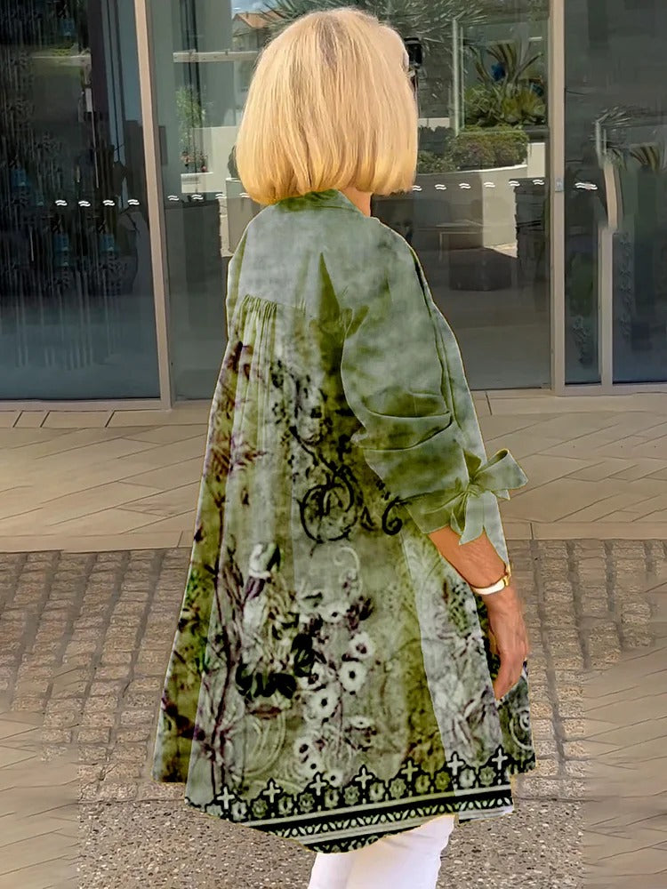 Florabel - Giacca in Cotone Stampato con Maniche a Fiocco