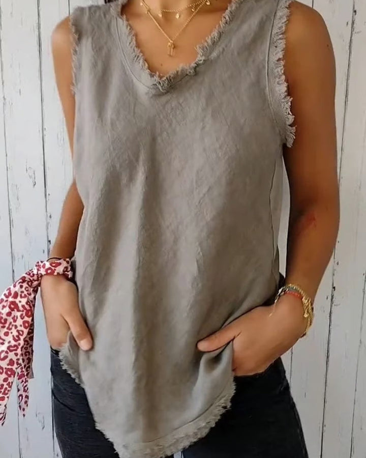 AMARAN - TOP SENZA MANICHE IN COTONE E LINO