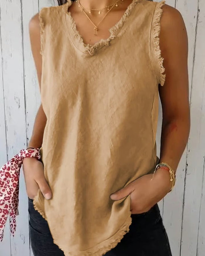 AMARAN - TOP SENZA MANICHE IN COTONE E LINO