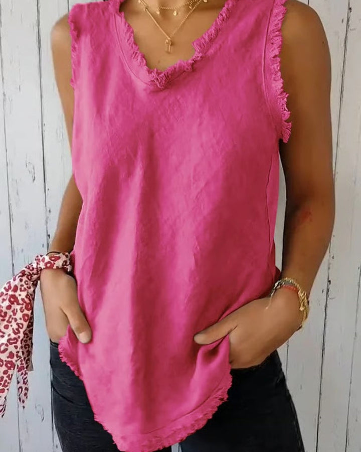 AMARAN - TOP SENZA MANICHE IN COTONE E LINO