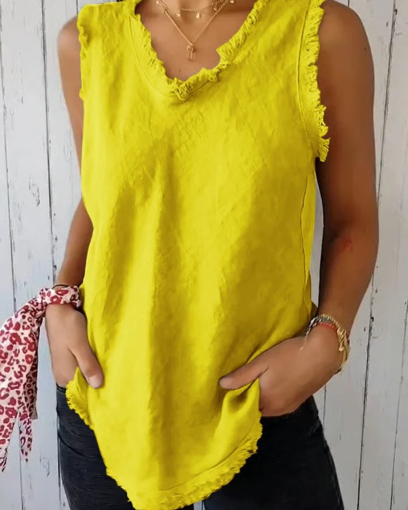 AMARAN - TOP SENZA MANICHE IN COTONE E LINO