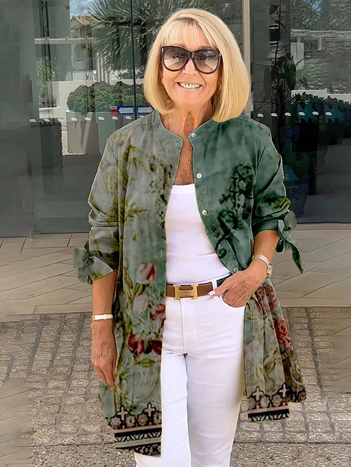 Florabel - Giacca in Cotone Stampato con Maniche a Fiocco