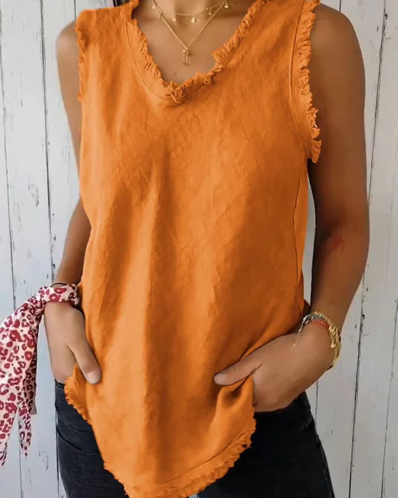 AMARAN - TOP SENZA MANICHE IN COTONE E LINO