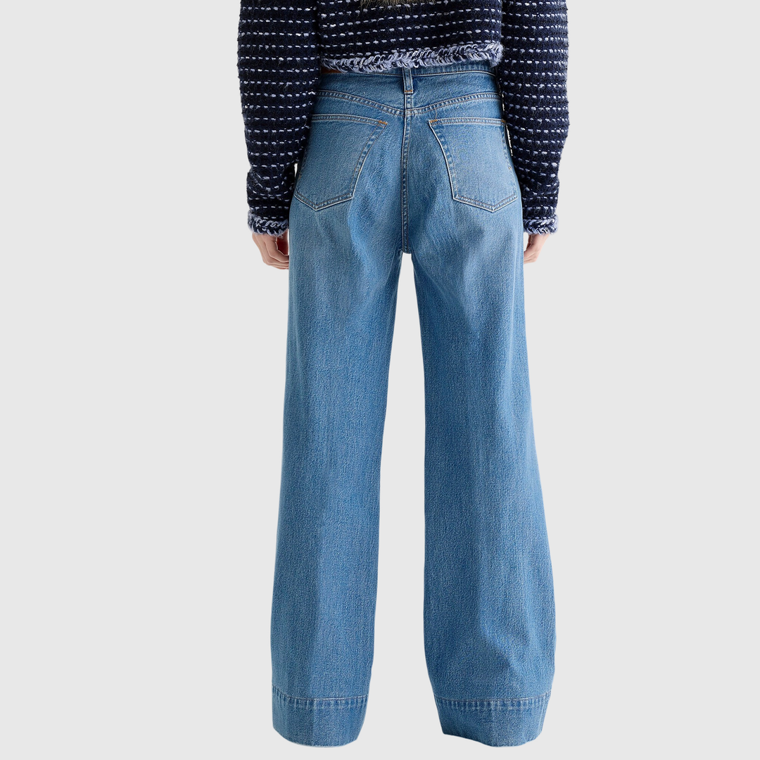 Pantaloni in denim a gamba larga e alta