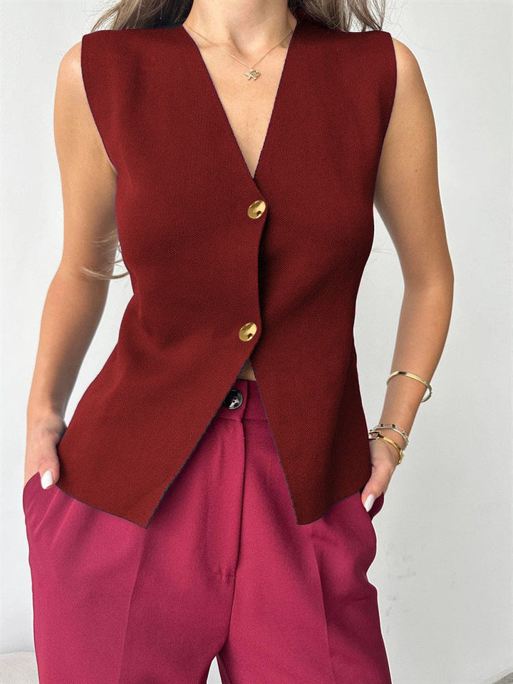 Grier – Top Peplum Senza Maniche con Bottoni